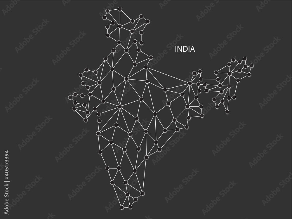 Background India Map Frame Vecteur Stock India Map Point scales on black background. Wire frame ...