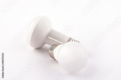 Two white LED bulbs on a white background.