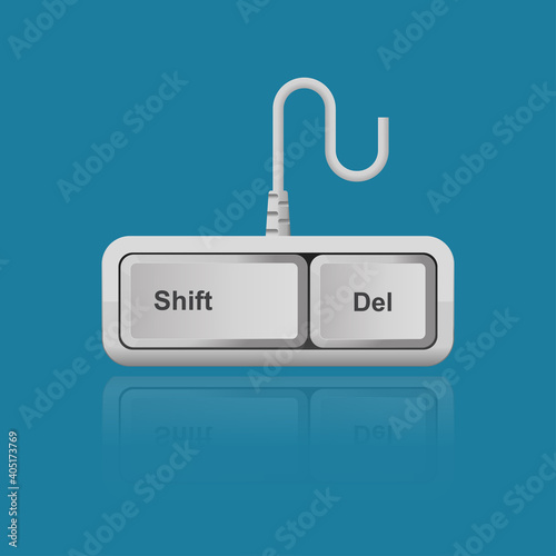 Shift, Del keyboard keys isolated on background vector illustration,shortcut for erased permanently file.