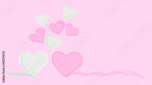 Viele rosa und blaue Herzen aus Linien und Punkten auf rosa Hintergrund.
