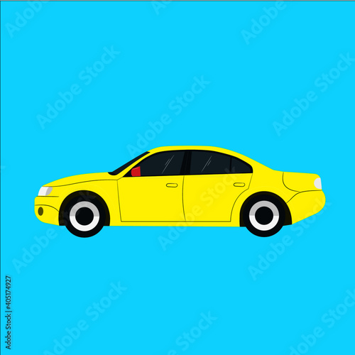 yellow car on a blue background