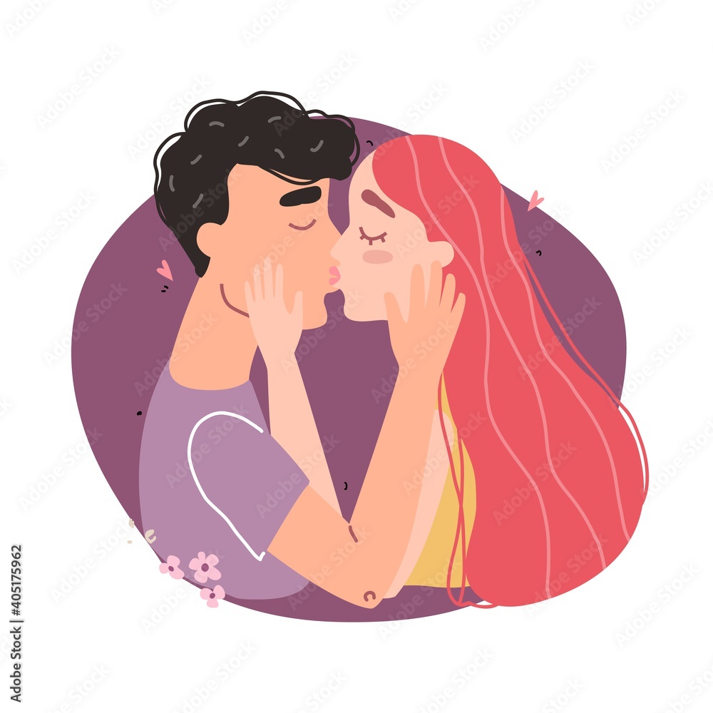 Vector valentine card with cute characters. Romantic couple in love kissing. World kissing Day. Clipart of love. Vector valentine card with cute characters. Romantic couple in love kissing. World kissing Day. Clipart of love.