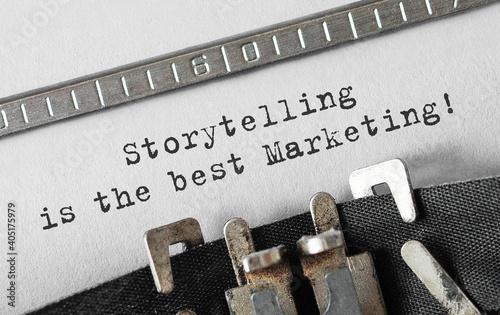 Text Storytelling is the best Marketing typed on retro typewriter photo