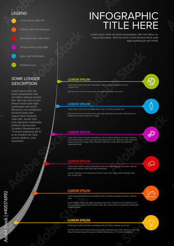 Vertical dark Infographic Timeline Template with pointers on the road