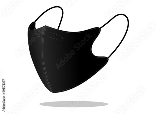Anti-Dust Black Face Mask Fabric Template on White Background
