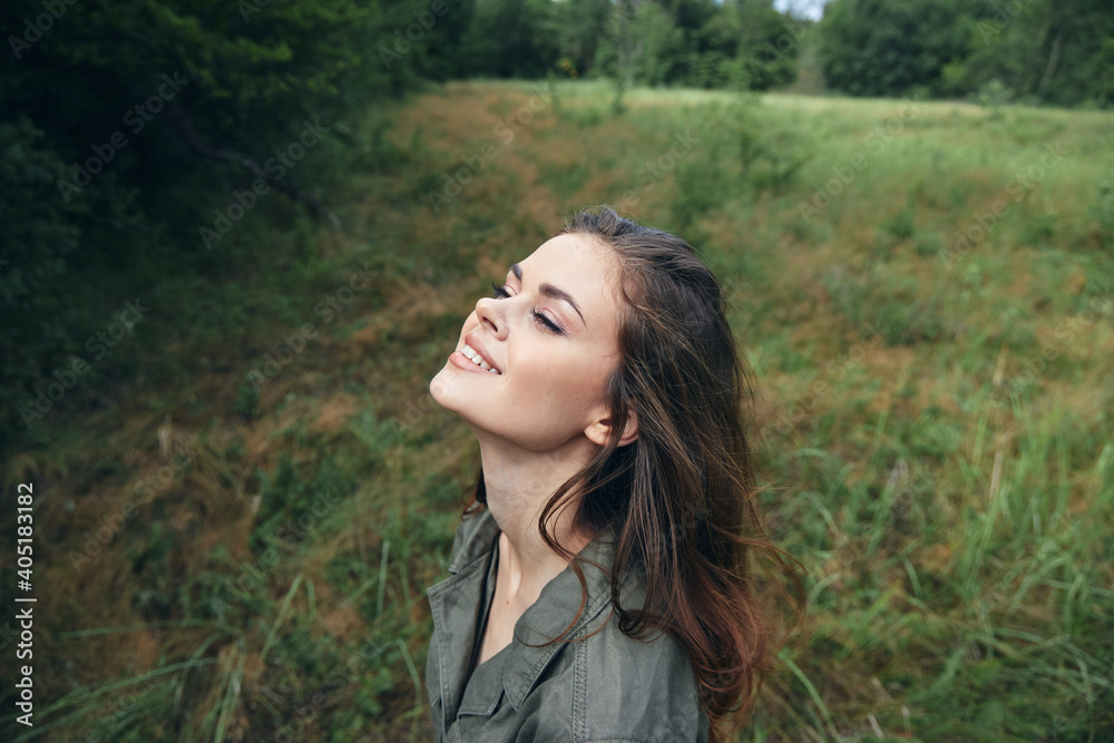 woman outdoors Smiling looking upward fresh air travel nature woman outdoors Smiling looking upward fresh air travel nature