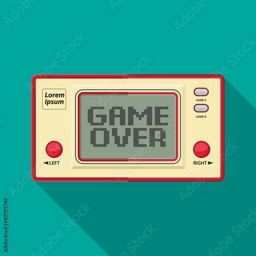 Game over text on retro game console vector flat design.