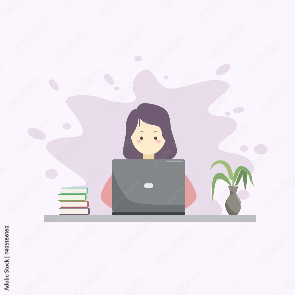 Work From Home Illustration with Flat Style Work From Home Illustration with Flat Style