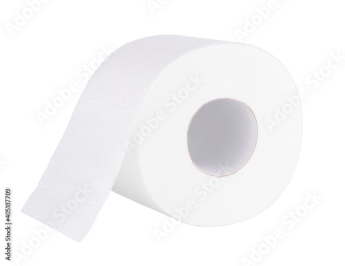 Toilet paper roll isolated on white background close up