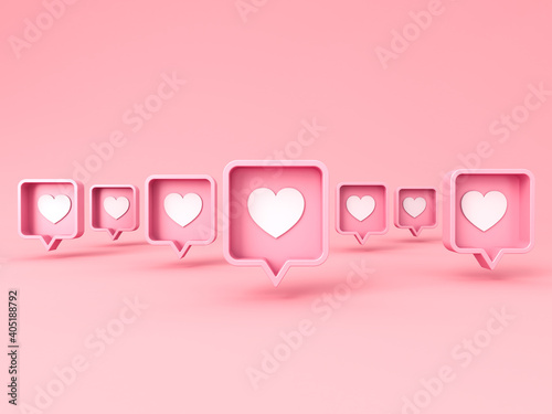 Sweet pink social media notification Love like heart concepts isolated on pink pastel color background with shadows minimal conceptual 3D rendering