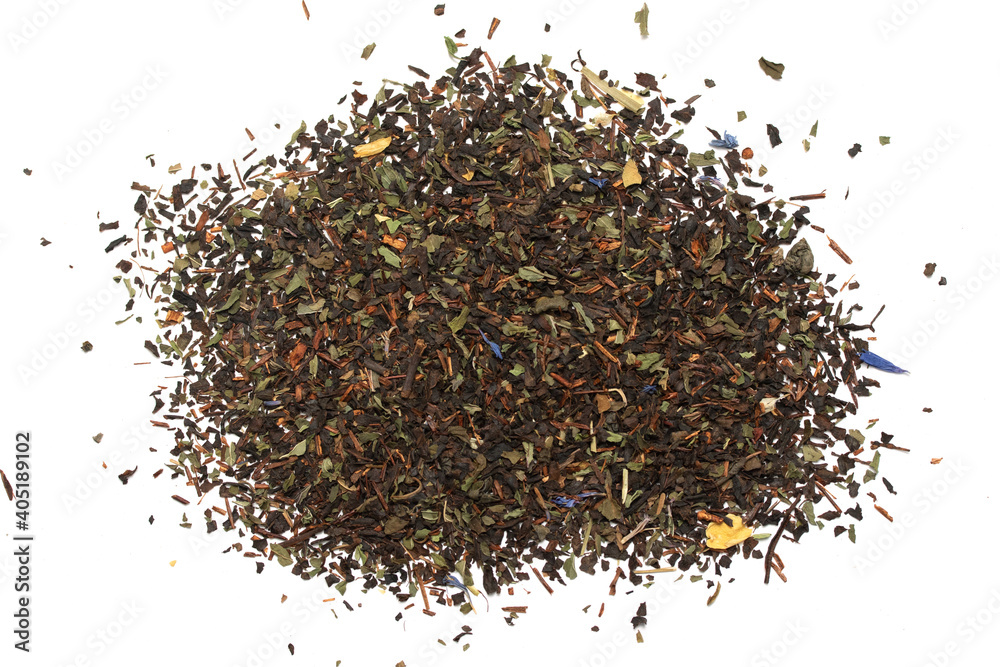 A mixture of black tea with dried herbs. A mixture of black tea with dried herbs.