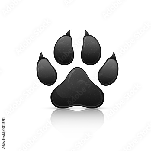 Black animal paw print isolated on white background. Vector illustration