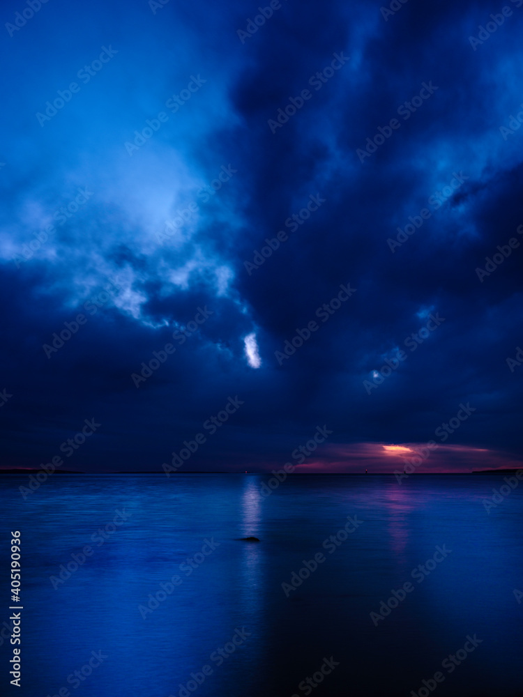 Night Seascape with Dramatic Blue Clouds over Martha's Vineyard