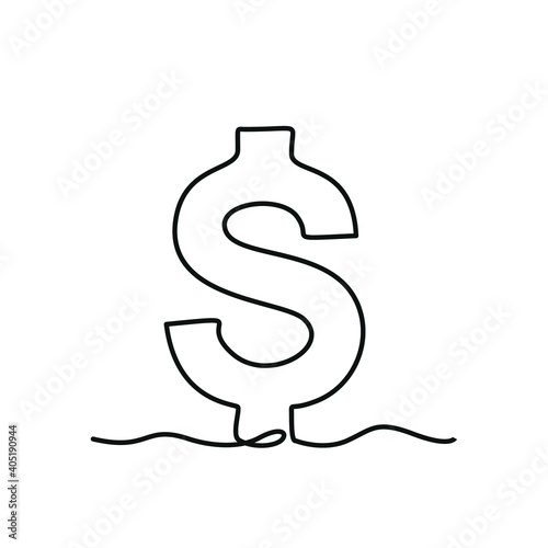 Continuous Thin Line Dollar Illustration, Minimalist Money Icon