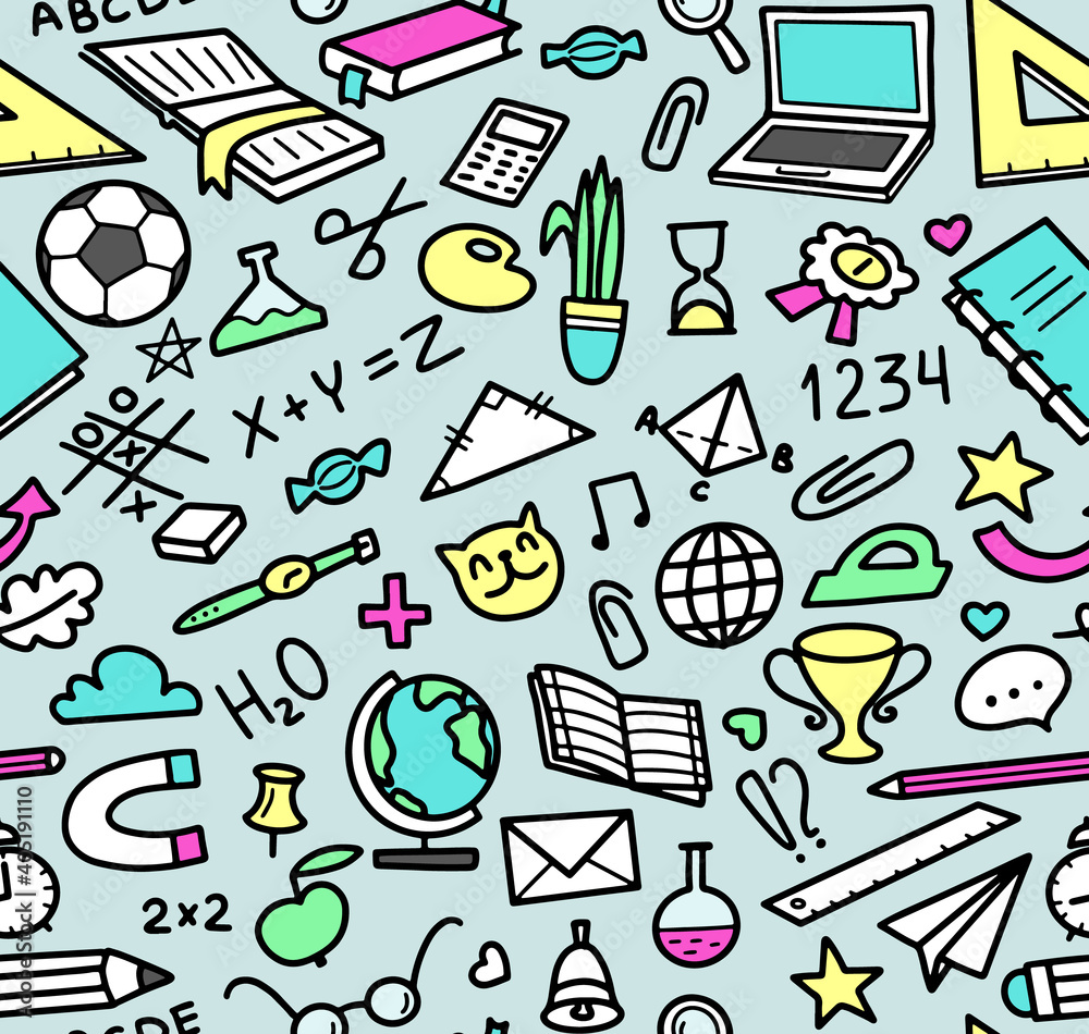 Doodle School seamless pattern sketch line hand drawn vector illustration