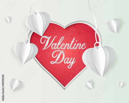 valentine's day festival Paper cut, white background, heart shape in the center to write a message.  Vector illustration.