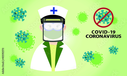 Vector of medical team using prevention equipment from coronavirus or Covid 19 infection. photo