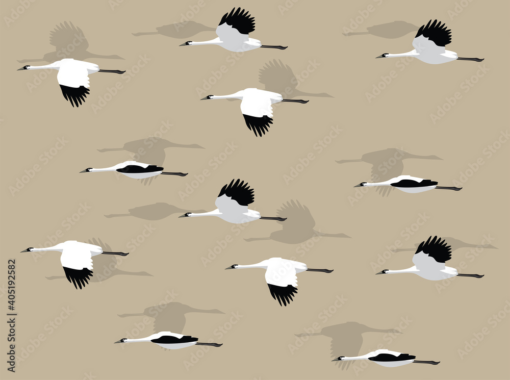 Fototapeta premium Animal Animation Whooping Crane Cartoon Illustration Seamless Background