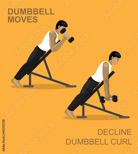 Decline Curl Dumbbell Moves Manga Gym Set Illustration