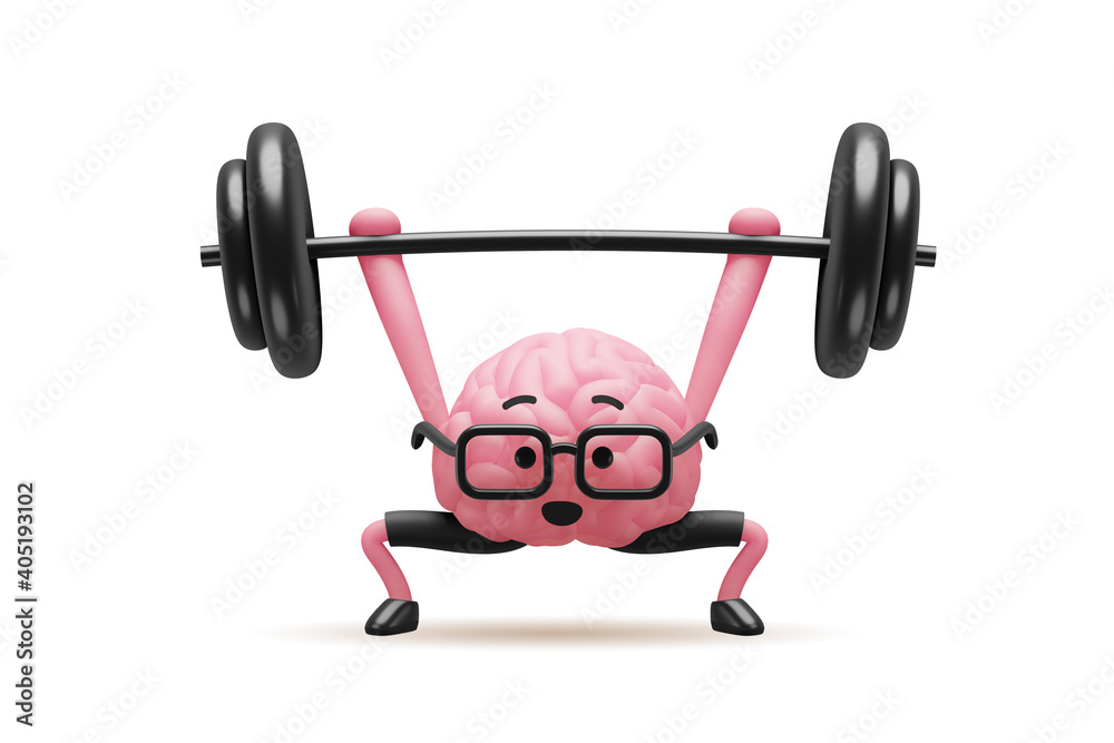 3d illustration of brain cute character in glasses