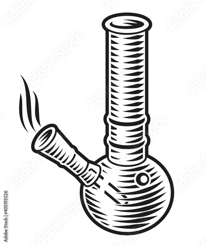 A black and white vector smoking bong illustration on white background