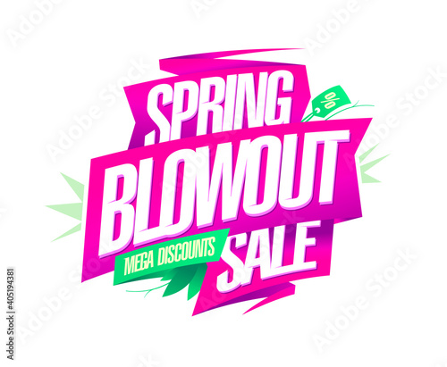 Spring blowout sale, mega discounts vector banner design