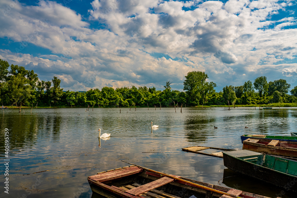 Small boats on the calm lake