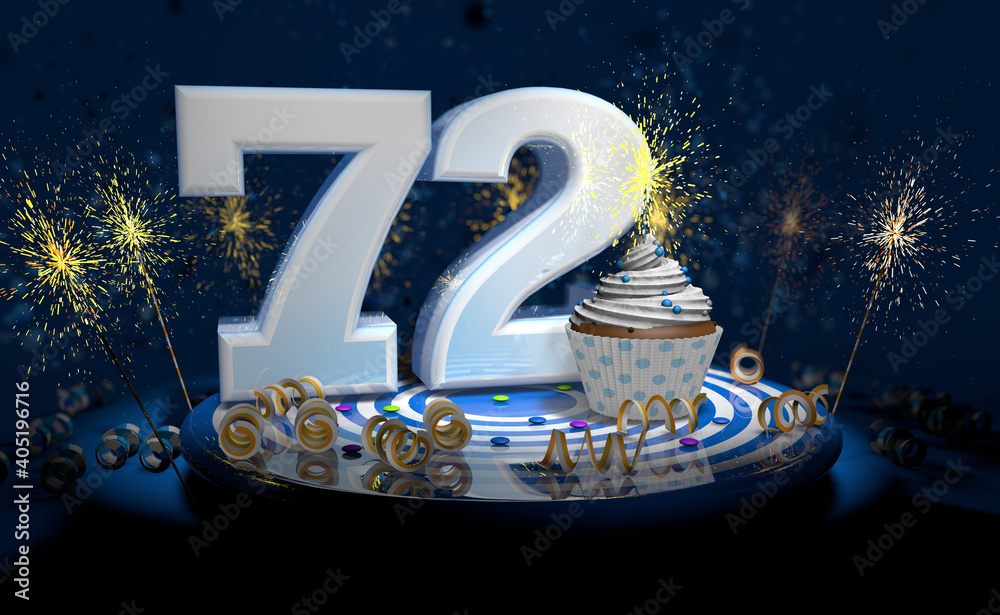 72th birthday or anniversary cupcake with big white number with yellow ...