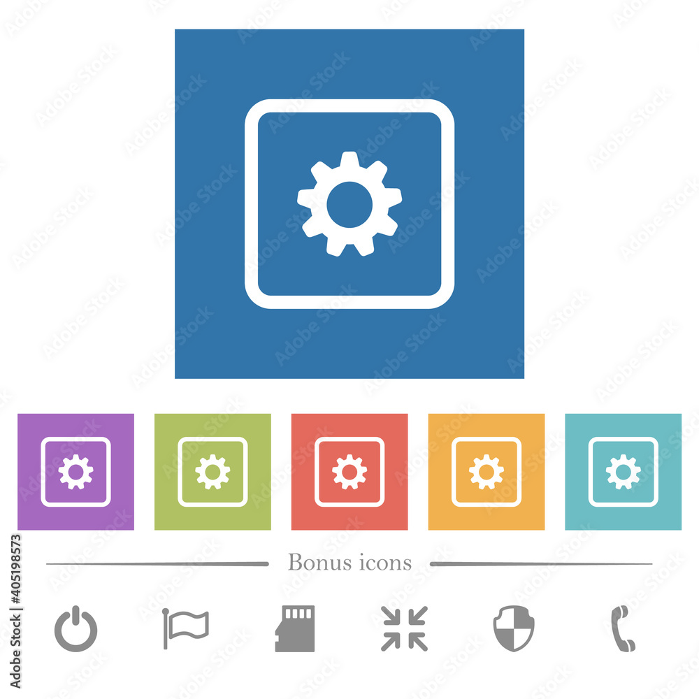Object settings flat white icons in square backgrounds Object settings flat white icons in square backgrounds