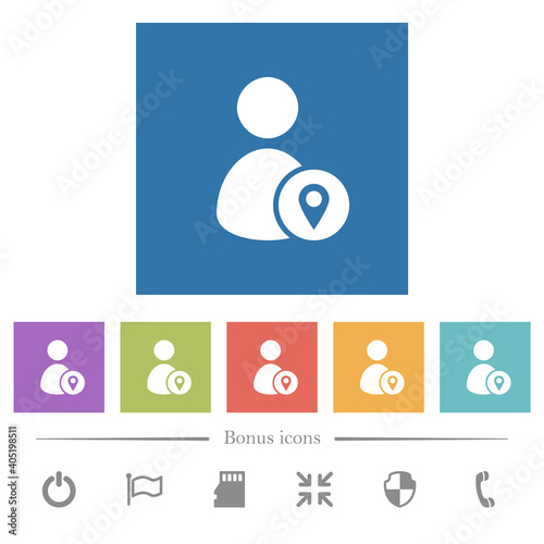 User location flat white icons in square backgrounds