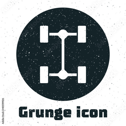 Grunge Chassis car icon isolated on white background. Monochrome vintage drawing. Vector.