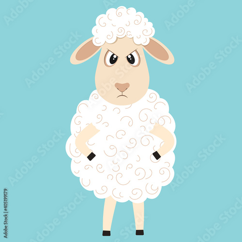 Cute fluffy sheep cartoon character. Design element for greeting card or invitation