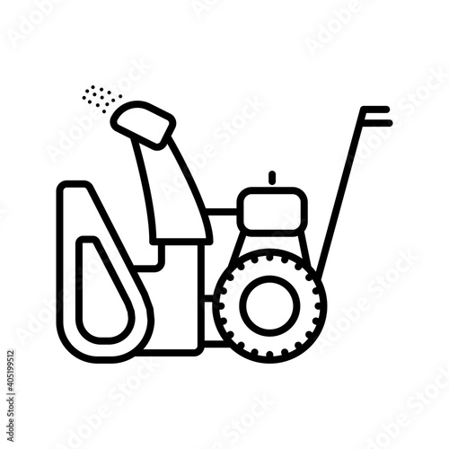 Simple vector icon on the theme of snow removal. An icon of a gasoline snowplow is presented. Cleaning of paths sidewalks paths from snow