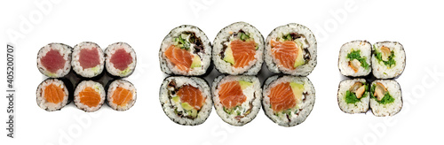 Futomaki Philadelphia Sushi Rolls Top View Isolated
