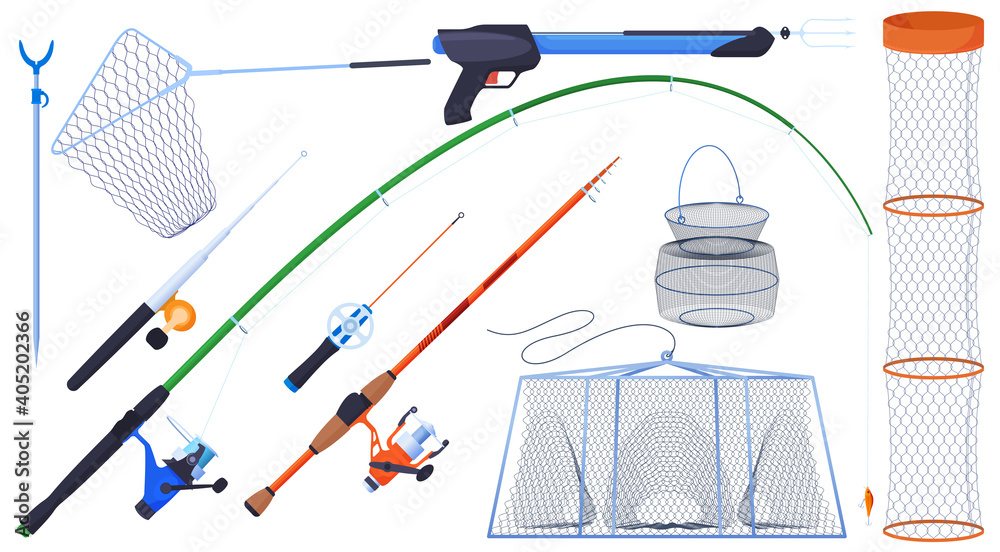 Equipment for fishing. Fishing rods, fishing line, hooks, floats