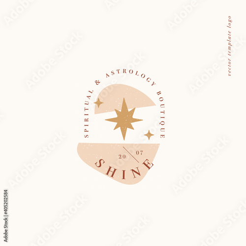 Vector design linear template logo or emblem - mystery boho style. Abstract symbol for spiritual and astrology boutique.