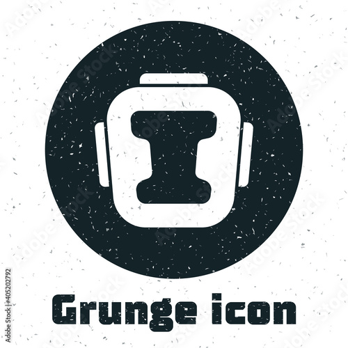 Grunge Boxing helmet icon isolated on white background. Monochrome vintage drawing. Vector.