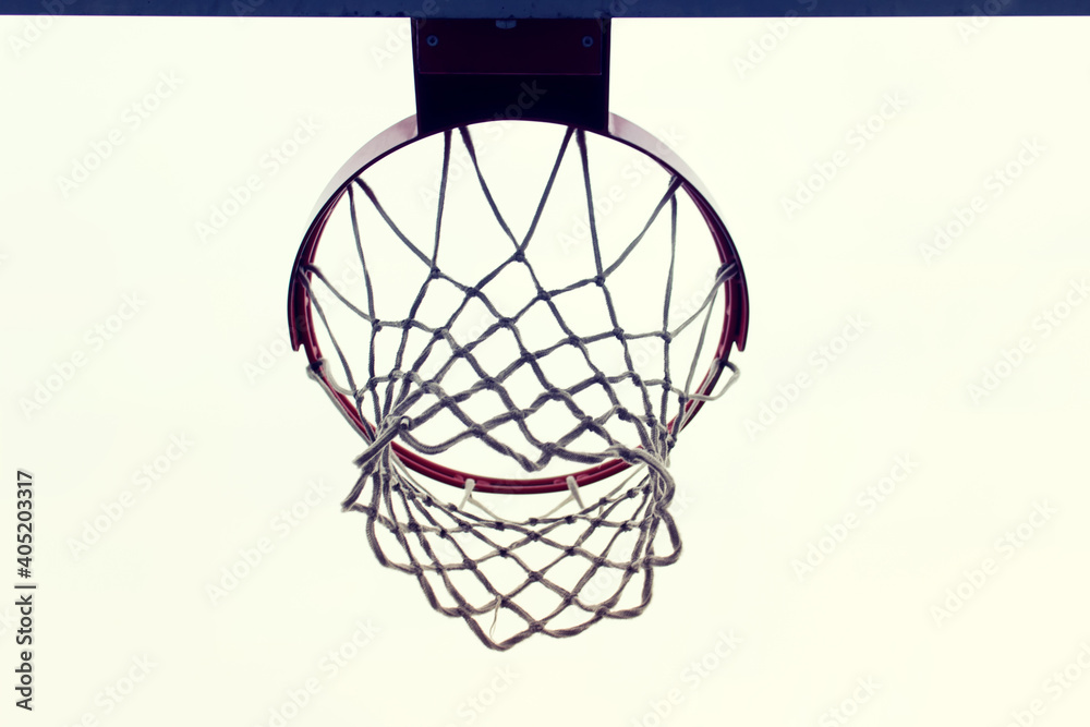 Basketball sport outdoor activity net rim on white background. 