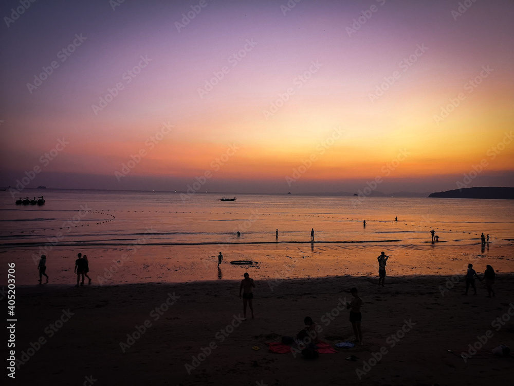 Beautiful scenery of twilight sunset at the beach. Beautiful scenery of twilight sunset at the beach.