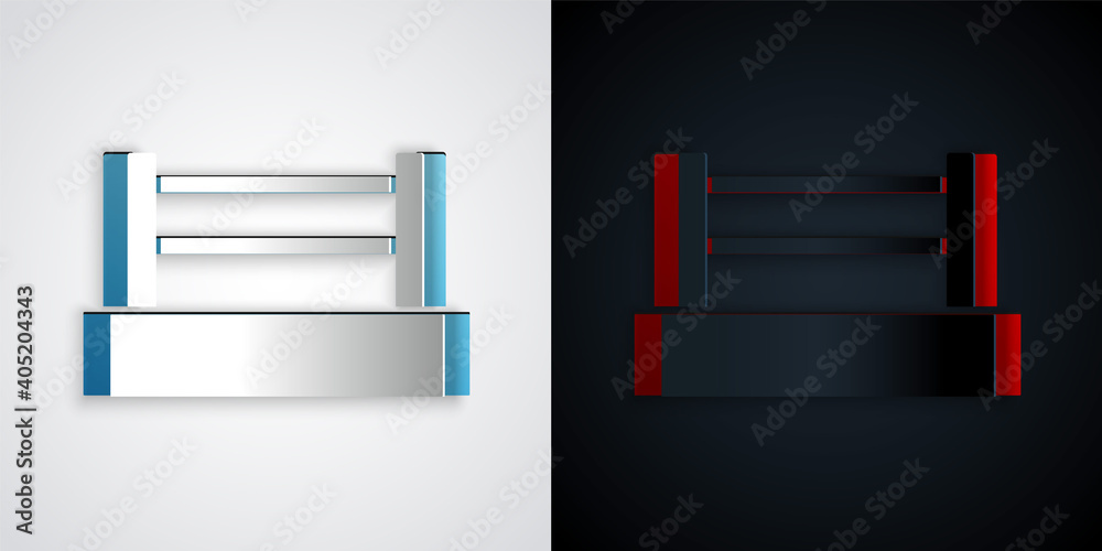 Paper cut Boxing ring icon isolated on grey and black background. Paper art style. Vector. Paper cut Boxing ring icon isolated on grey and black background. Paper art style. Vector.