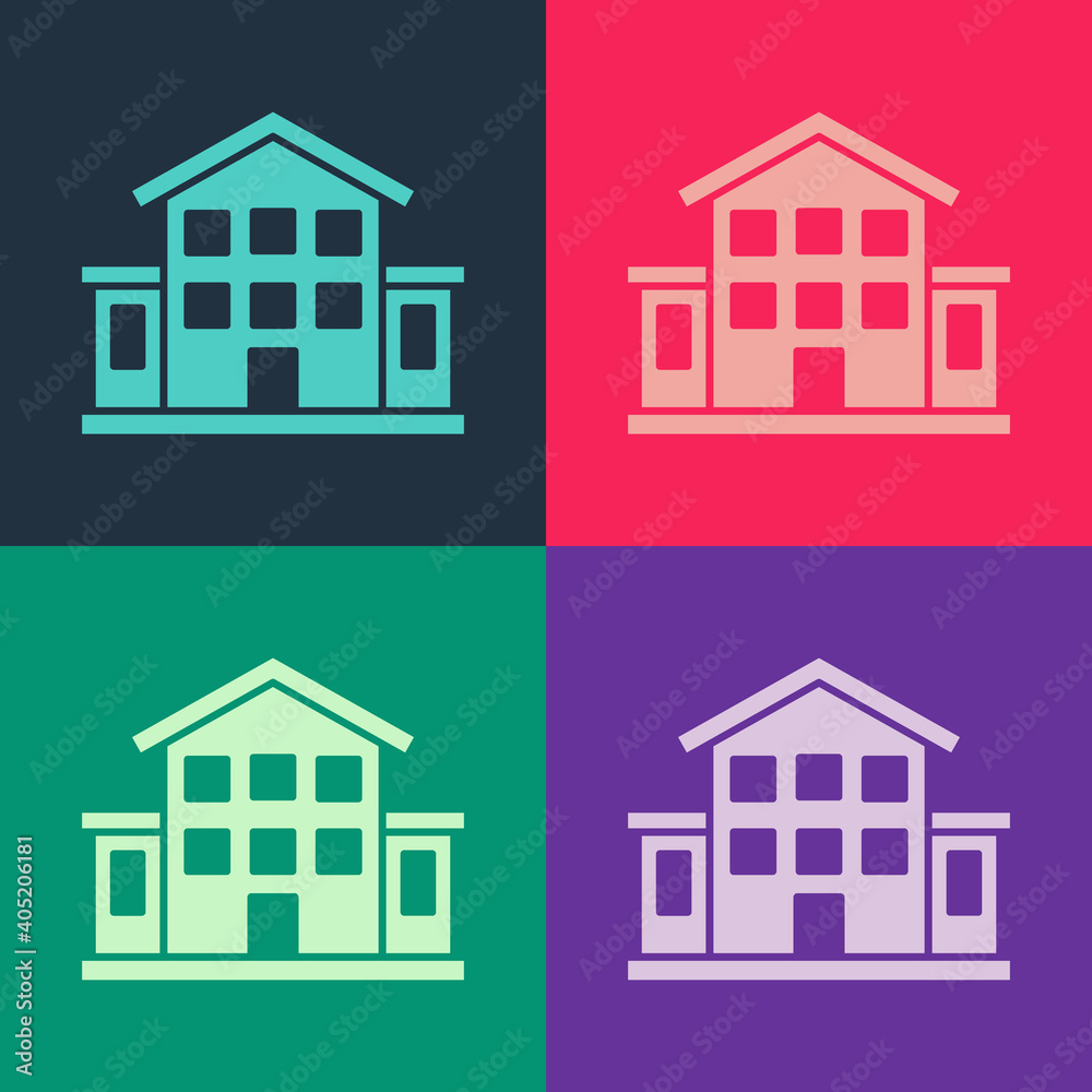 Fototapeta premium Pop art House icon isolated on color background. Home symbol. Vector.