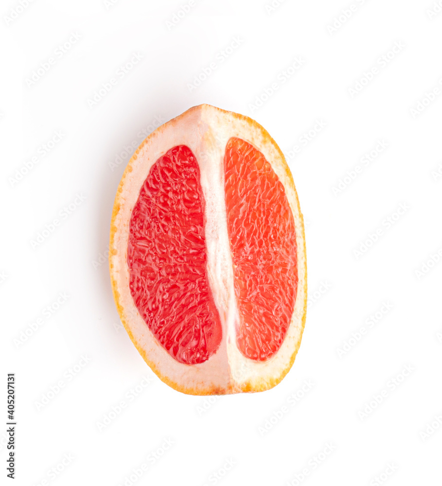 Fresh orange cut grapefruit half and slices isolated on white background