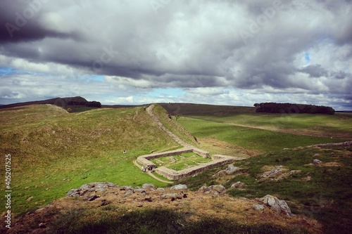 Views of Milecastle 39 on Hadrians Wall on a sunny day in Northumbria photo