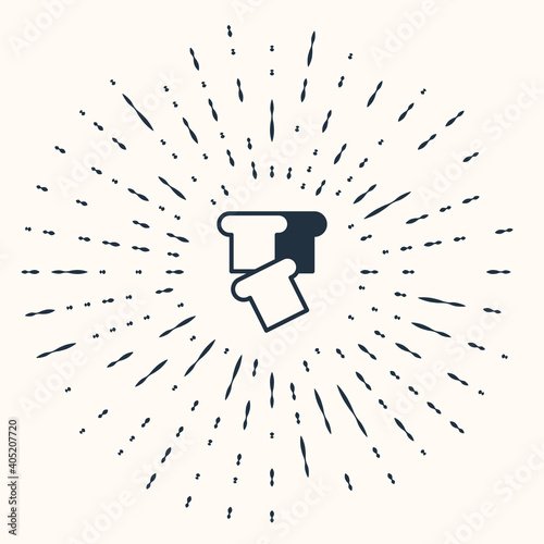 Grey Bread toast for sandwich piece of roasted crouton icon isolated on beige background. Lunch, dinner, breakfast snack. Abstract circle random dots. Vector.