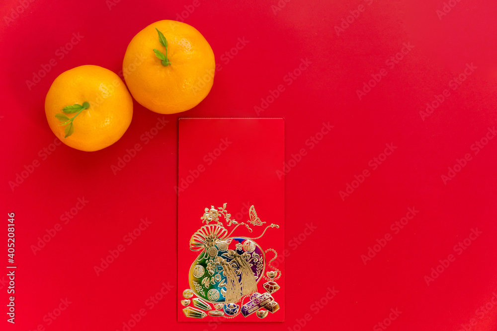 Red envelope put on red background, red envelope is gift, orange on special days such as chinese new year,