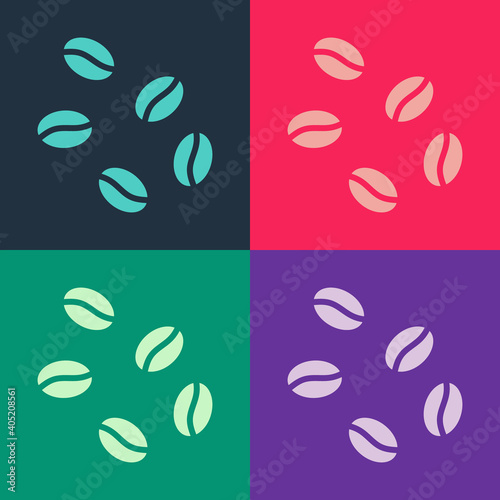 Pop art Coffee beans icon isolated on color background. Vector.