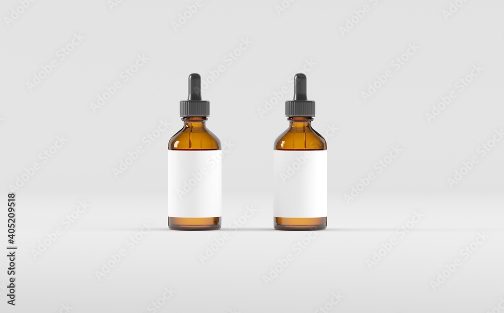 Dropper Bottle Mockup 3D Illustration - Two Bottles Dropper Bottle Mockup 3D Illustration - Two Bottles
