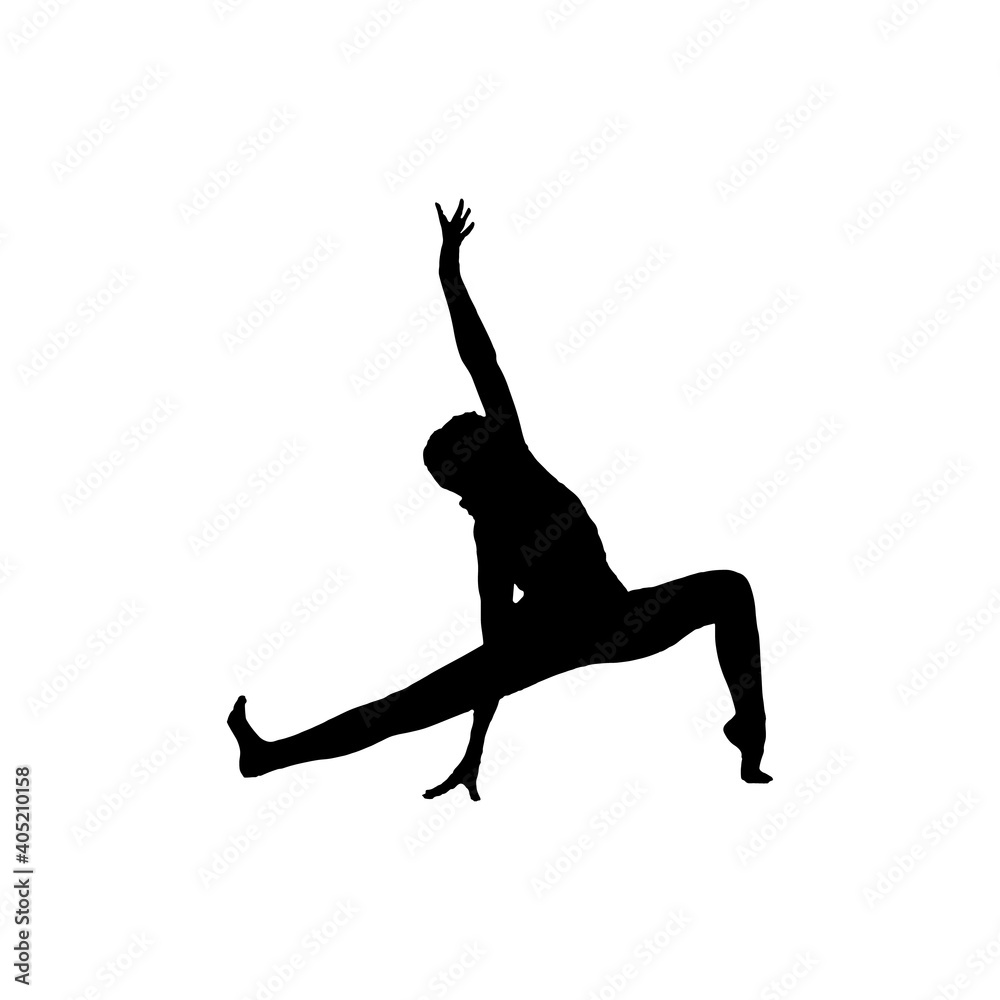 Fototapeta premium Silhouette of a woman doing gymnastics on a white background.