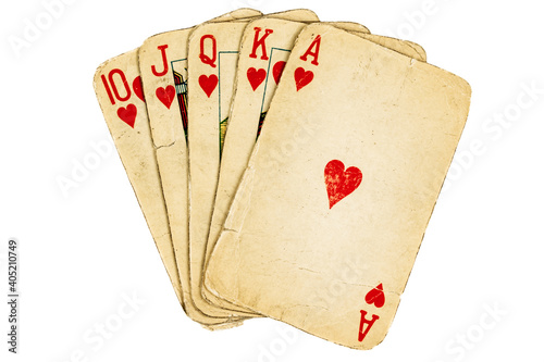 Принти на полотні old playing cards, royal flush on a white background.