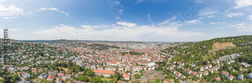 Panoramic view of Stuttgart suburb near hills in Germany at summer noon